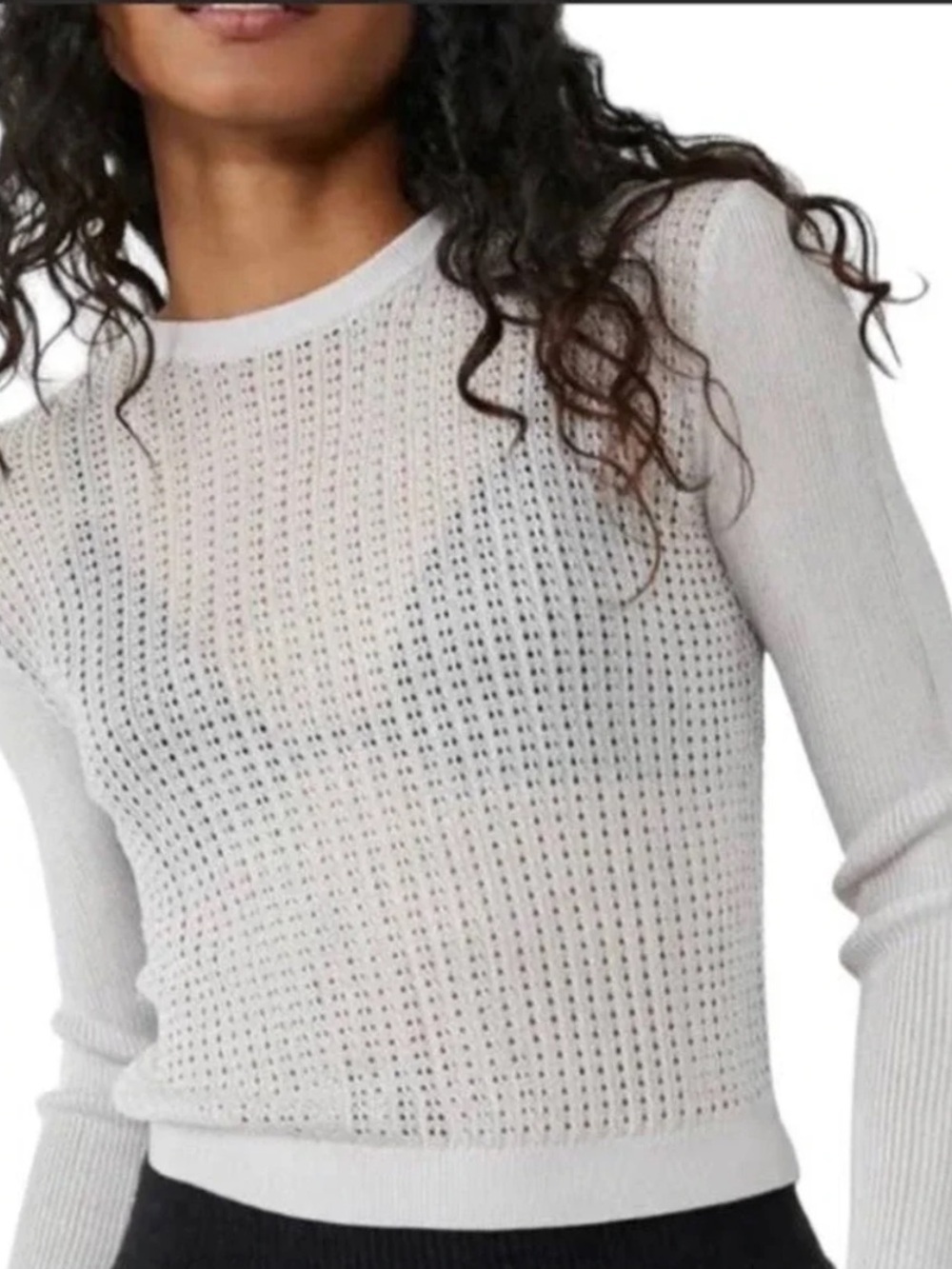 Free People H20 Crew Pullover Open Knit Mesh Sweater XS Whisper Grey Layering